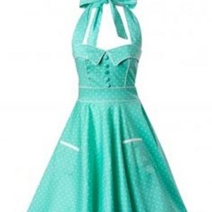 Hell Bunny Vixen Mint Dot Halter Swing Dress 2XL